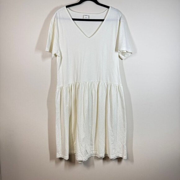 Melrose and Market Casual V-neck Short Sleeves Off White Midi Dress Size Medium - Picture 3 of 10